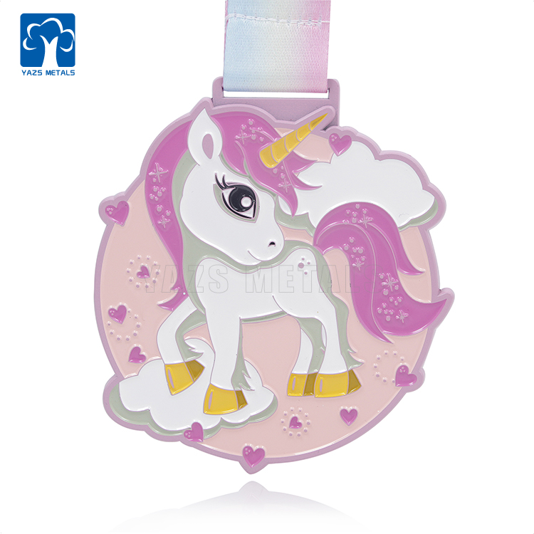 Dyed Pink Metal Unicorn Running Sport Medal