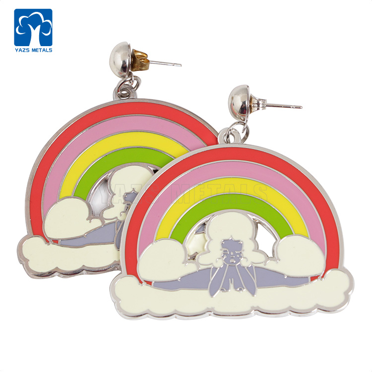 Custom hard enamel metal rainbow earrings