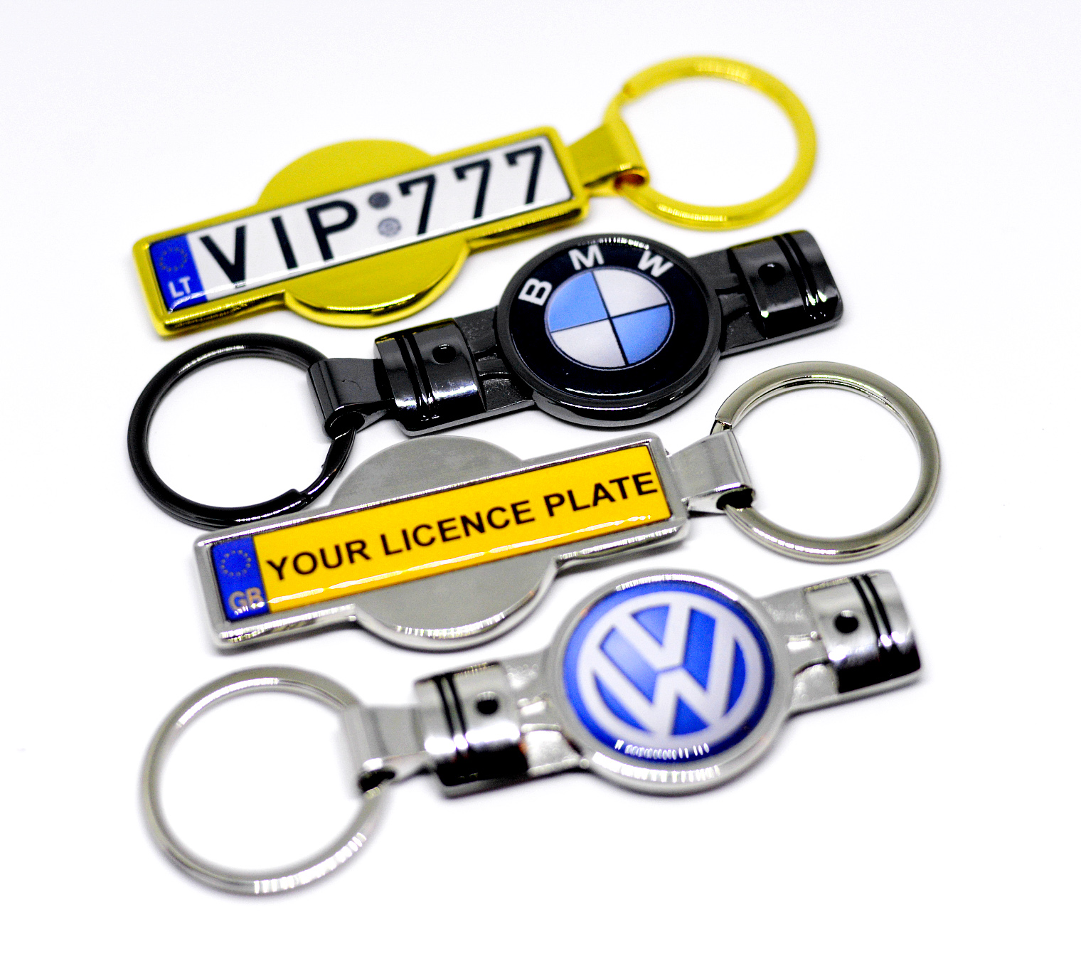 European hot selling piston car license brand number keychain