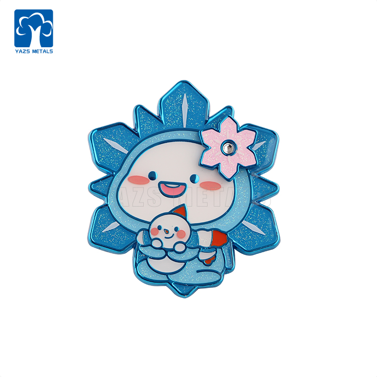 BLUE electroplating creative cute badge with glitter
