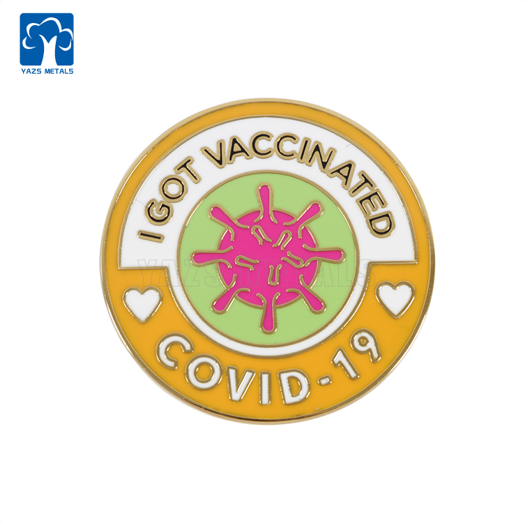 I got Covid-19 vaccination brass hard enamel pin