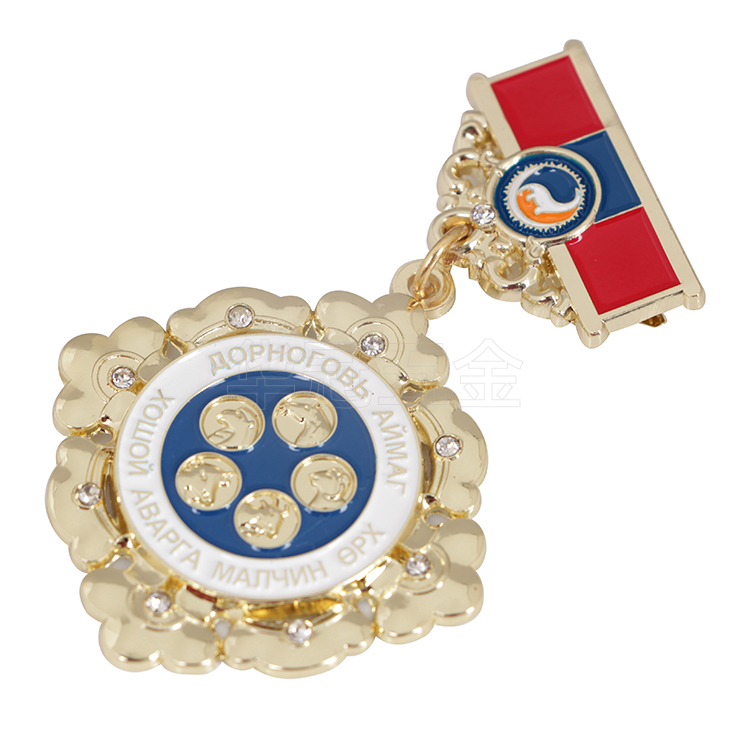 High quality 3D golden metal medal with crystal