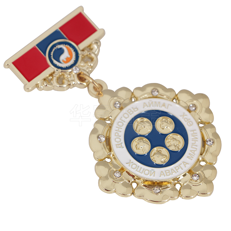 High quality 3D golden metal medal with crystal