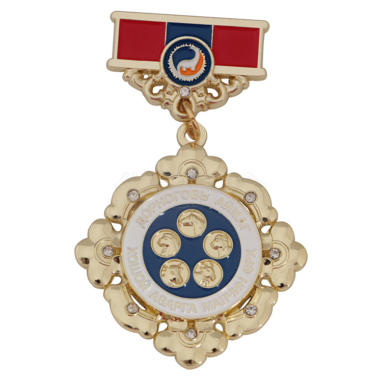 High quality 3D golden metal medal with crystal