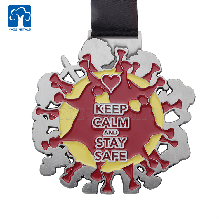 Soft enamel keep calm staty safe running medal