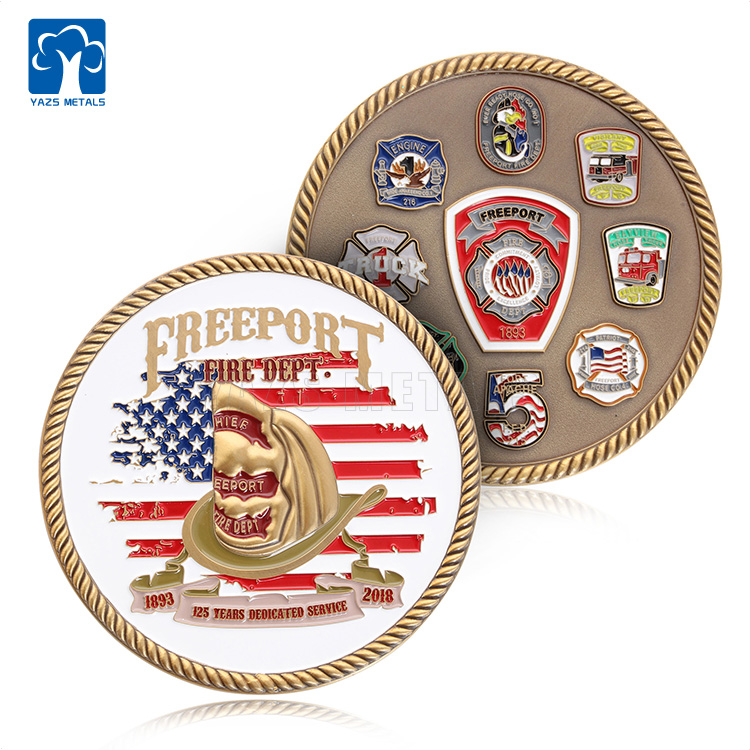 Antique Brass Soft Enamel US American Challenge Coin