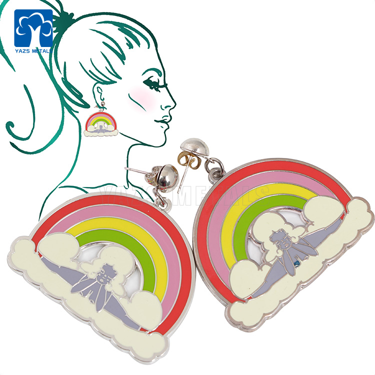 Custom hard enamel metal rainbow earrings