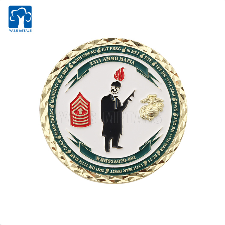 High Quality Custom Golden Challenge Coin with Diamond Edge