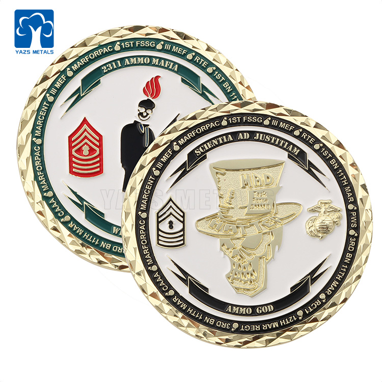 High Quality Custom Golden Challenge Coin with Diamond Edge