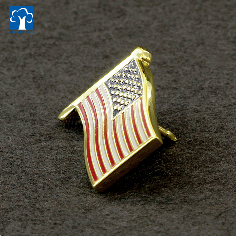 US American Flag Hard Enamel Brass Golden Pin