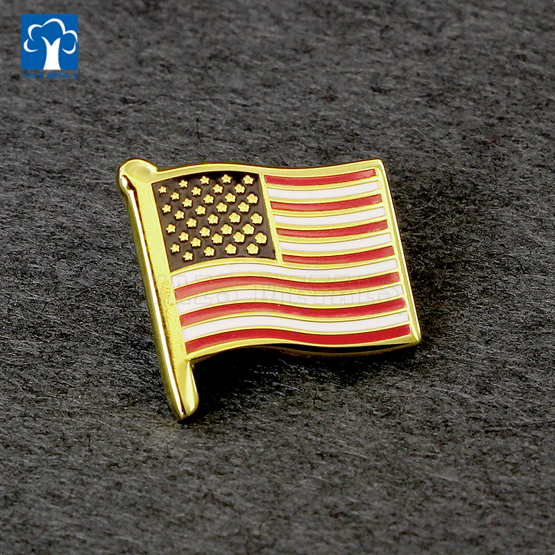 US American Flag Hard Enamel Brass Golden Pin