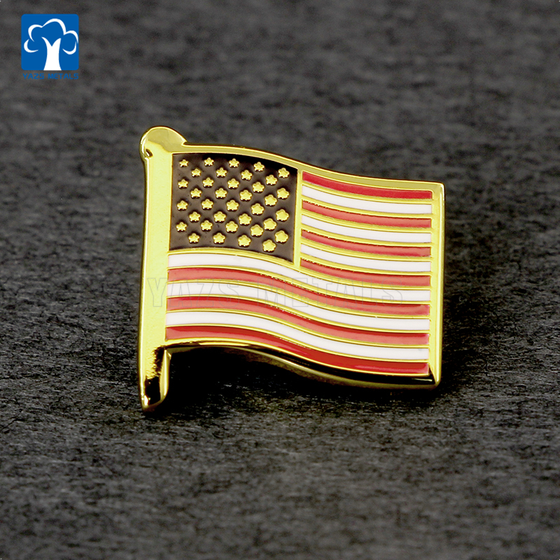 US American Flag Hard Enamel Brass Golden Pin